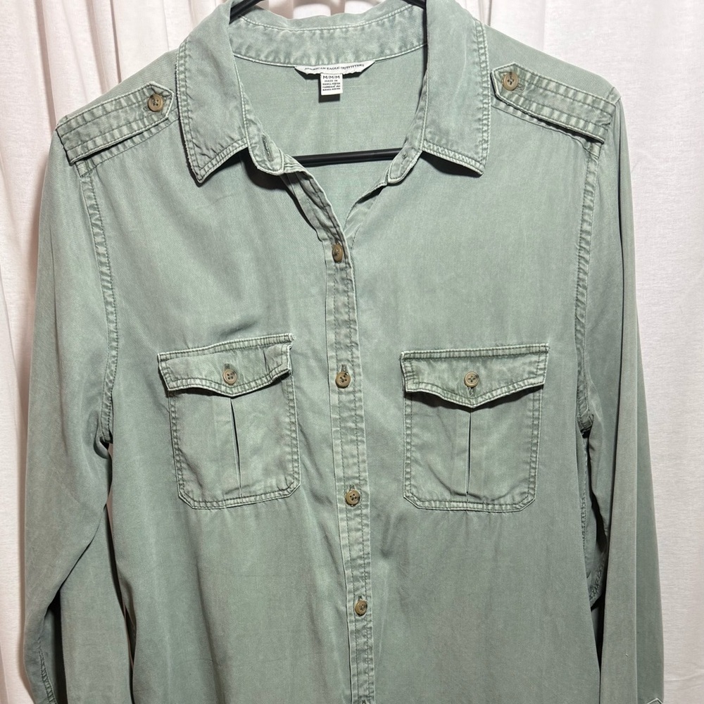 American Eagle Utility Shirt Dress in Size Medium Sage - Picture 1 of 4